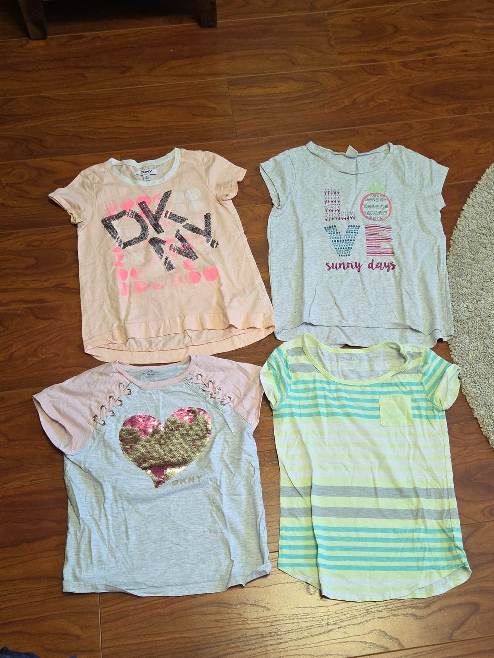 Dkny, Old NavGirls Pink Sequin Heart & Graphic Short Sleeve Tees - Mixed Pastels